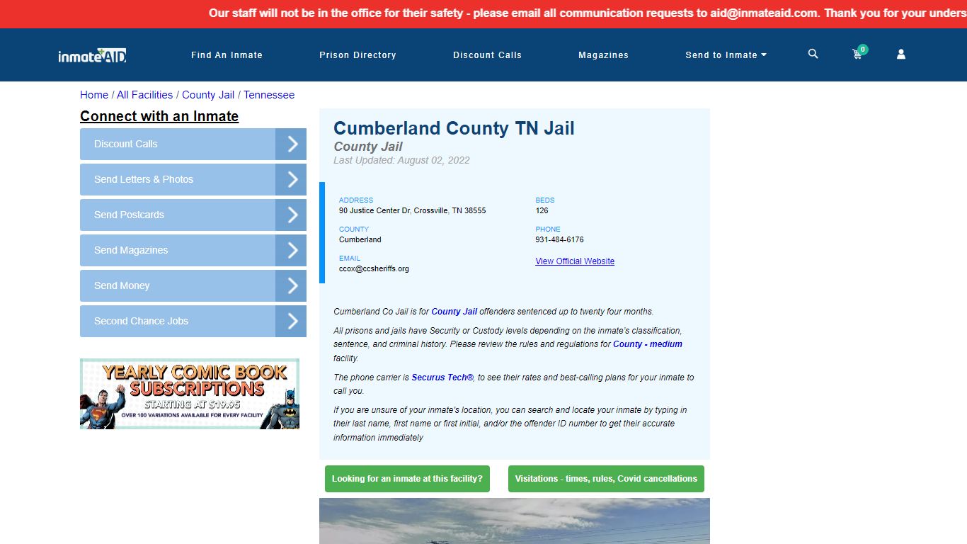 Cumberland County TN Jail - Inmate Locator - Crossville, TN